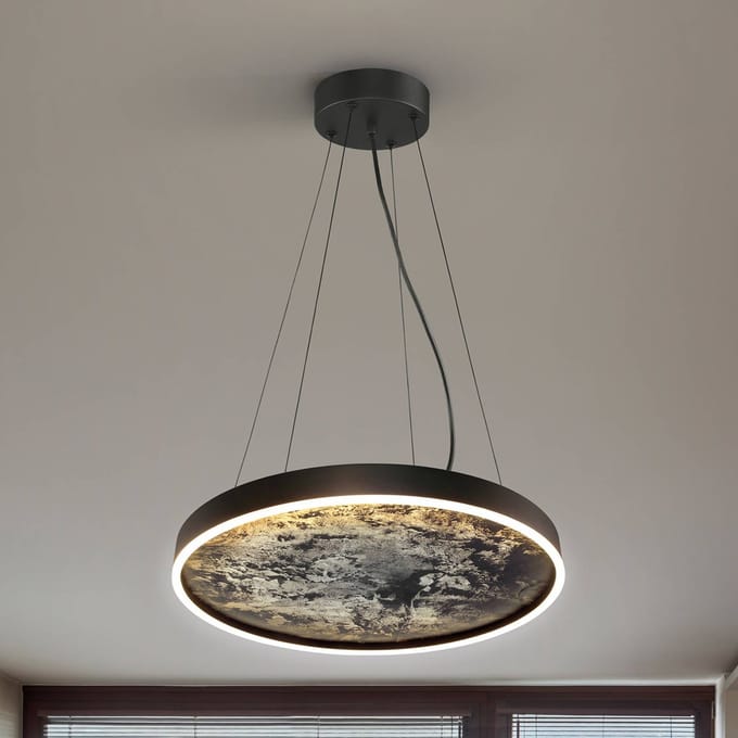 Schuller Valencia Stone LED hanglamp, Ø 60 cm, CCT, zwart, metaal, acryl