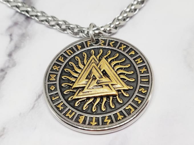 Mei's - Viking Valknut & Axe - ketting heren - RVS zilver - 50 cm