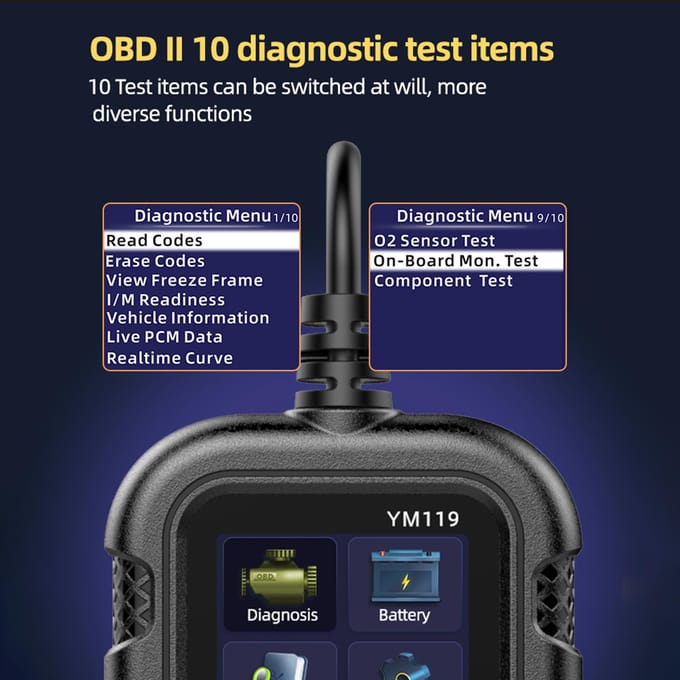 OBD II Scanner, Auto Motor Foutcode Lezer Batterijtester CAN Diagnostisch Scan Tool voor 12V 0 zwart
