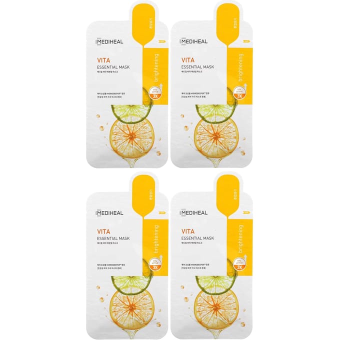 MEDIHEAL, Vita, Essential Beauty Mask, 4 sheets, 24ml (0.81fl oz) each white