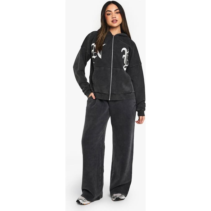 boohoo Dames NY Geborduurde Wijde Jogger | Charcoal | Maat: XS