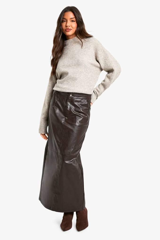 boohoo Dames Faux Leather Maxi Rok | Burgundy | Maat: 6