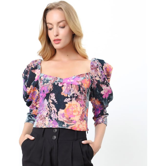 Topstijl 80's met bloemenprint en gezwollen mouwen