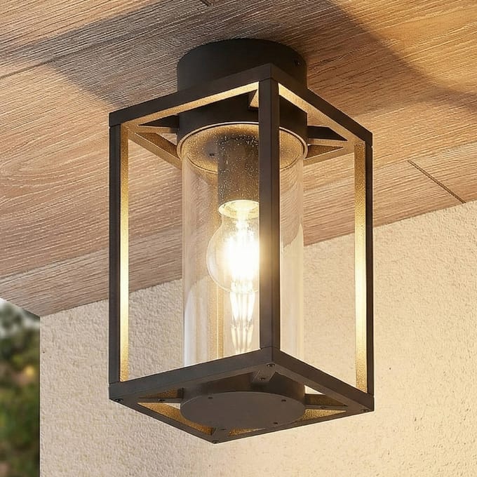 Lucande - plafondlamp - 1licht - Aluminium, glas - H: 29.1 cm - E27 - antraciet