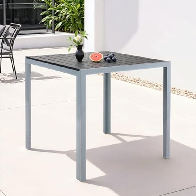 Weerbestendige vierkante tuintafel 75 x 75 cm - Modern aluminium en WPC voor buitengebruik