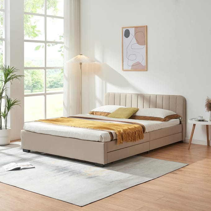 Bed Nofrenna bedframe met 4 bedlades 200x140 cm beige [en.casa]