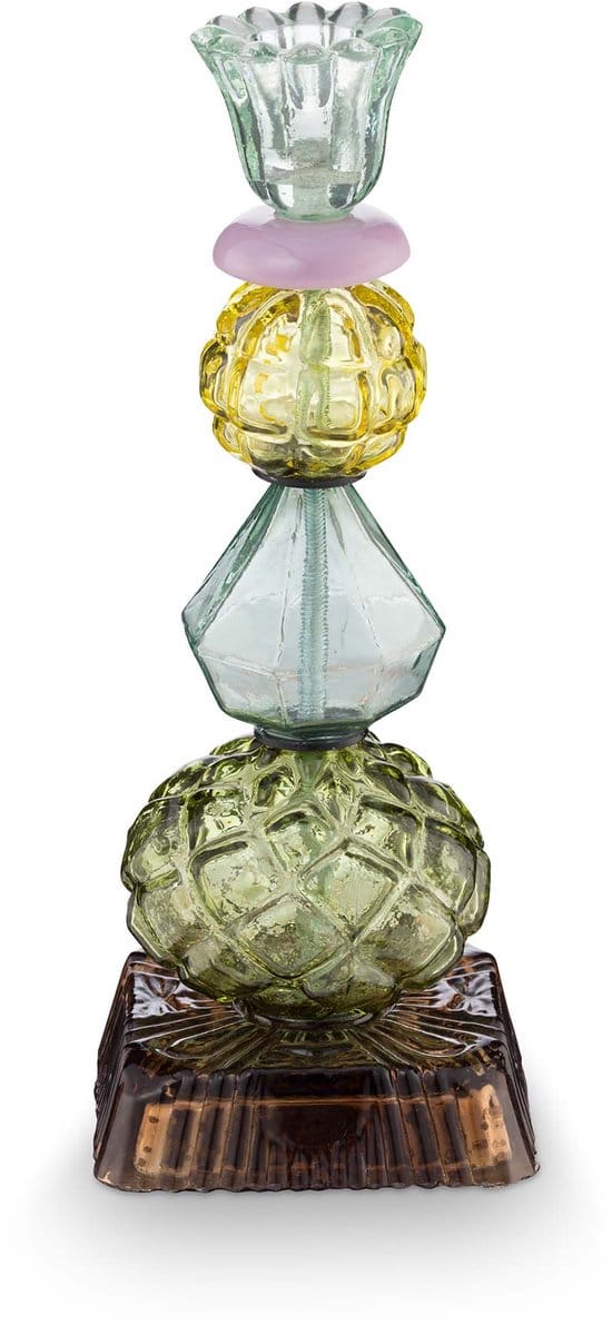 Pip Studio Kaarsenhouders - Beads - Kandelaar van Glas - Donkergroen - 23.5cm