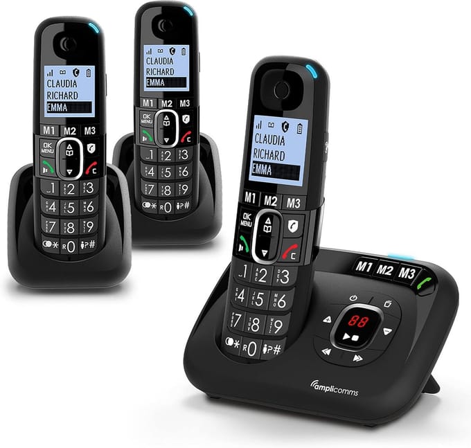 Draadloze DECT Telefoon Set met 3 Hoorns Telefoon met Grote Toetsen en Extra Luid Geluid