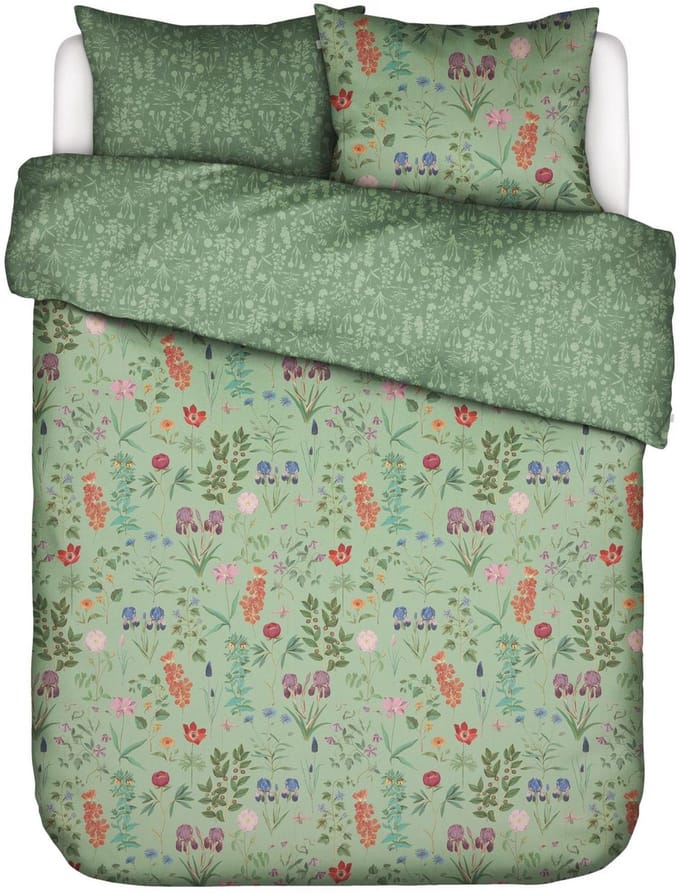 Essenza Marigold Dekbedovertrek Biologisch Katoensatijn Quiet green - Tweepersoons – 200x200/220 cm