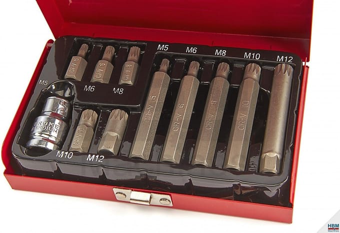 11 Delige Spline Bitset met 1/2" adapter