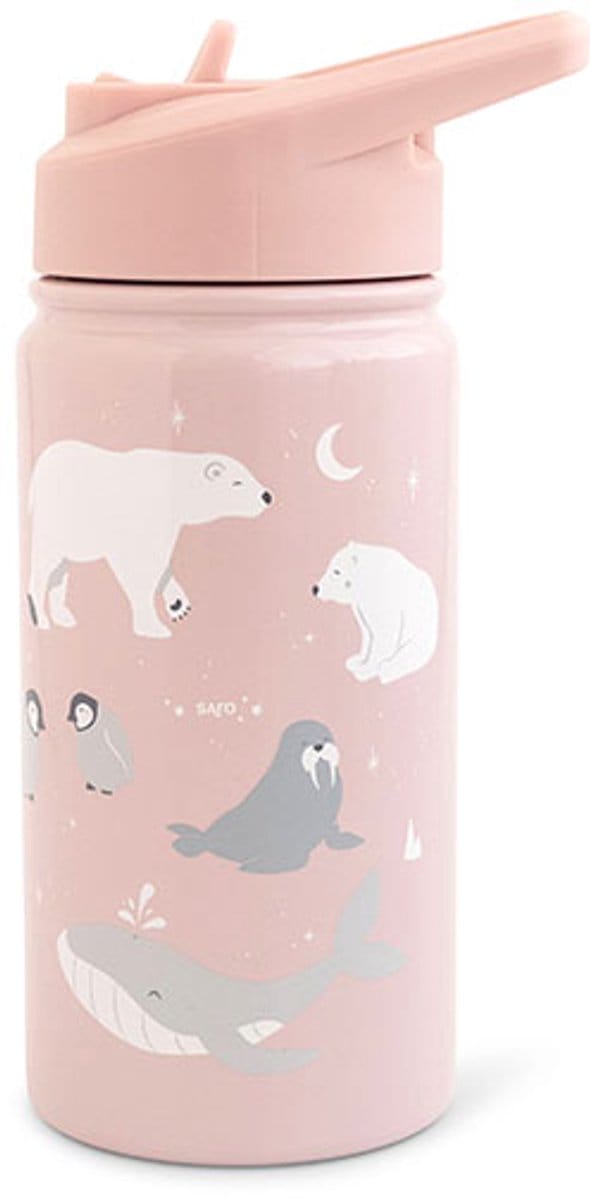 Saro Thermosfles Met Rietje 350ml Roze Kinderen