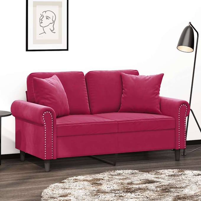 vidaXL - Tweezitsbank - met - sierkussens - 120 - cm - fluweel - wijnrood