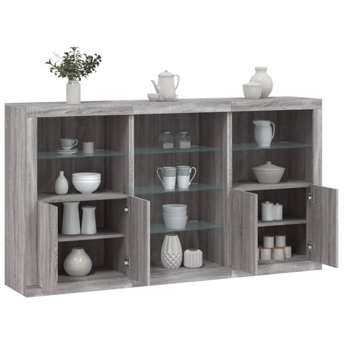 vidaXL - Dressoir - met - LED-verlichting - 181,5x37x100 - cm - grijs - sonoma - eiken