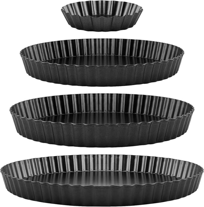 Solidchoice - Set van 4 Cakevormen met Hefbodem - Voor Quiche en Taarten