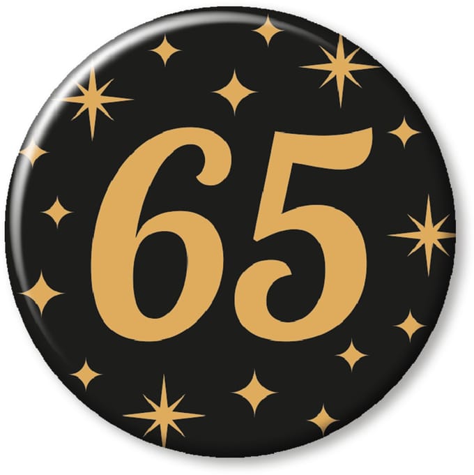 BTH - Buttons - 65 Jaar - Goud-Zwart - Badge - Speld - Verjaardag - Decoratie - Versiering - 65 Jaar Verjaardag - Button