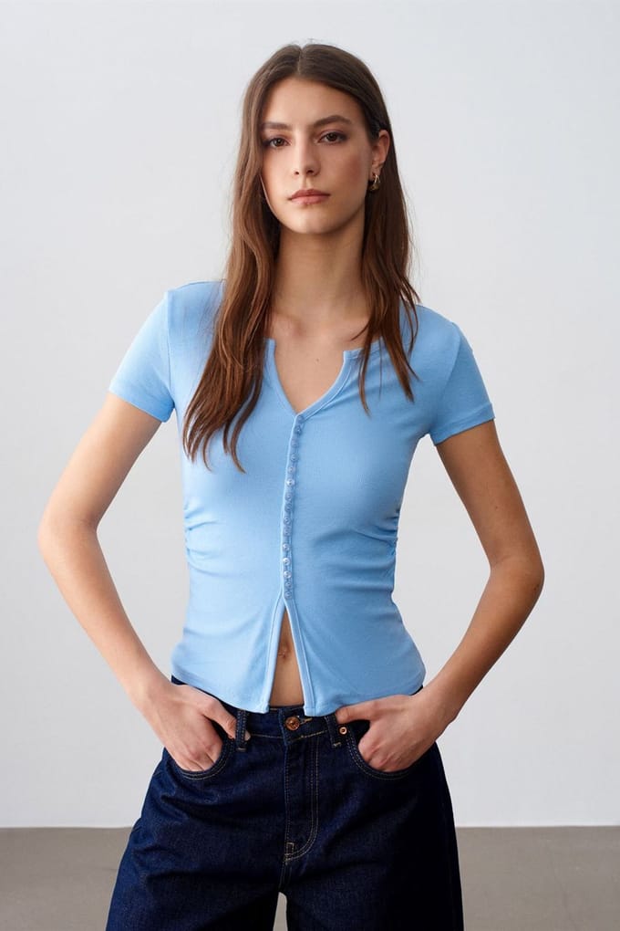 Slim Fit V-hals Knop Blouse