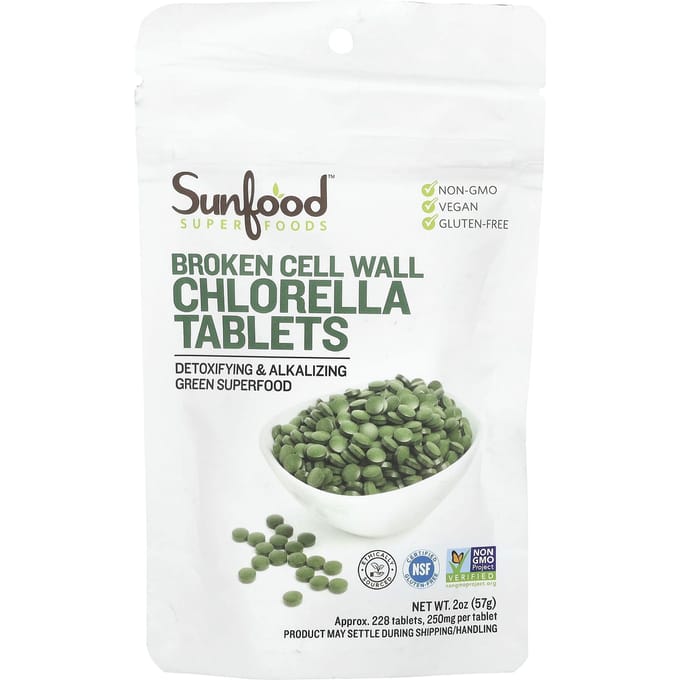 Sunfood, Celwand Gebroken Chlorella Tabletten, 250 mg, 228 tabletten, 2 oz (57 gr)