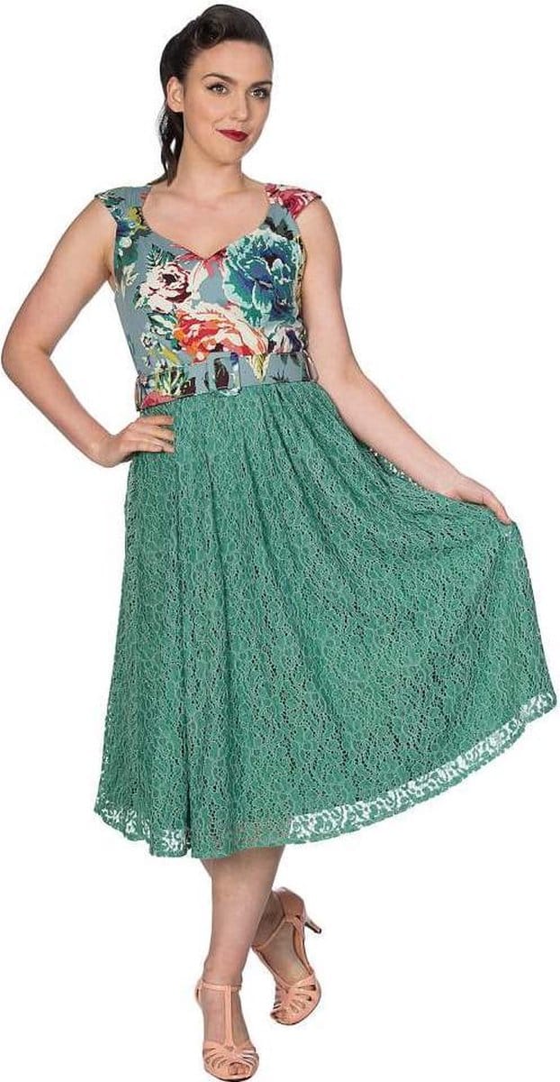 Dancing Days - MIXED FABRIC Flare jurk - 4XL - Groen