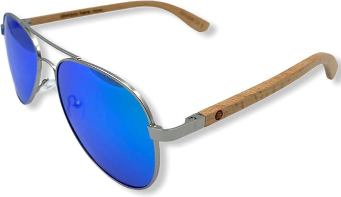 BEINGBAR Eyewear "Model 38" Sustainable Bamboo Sunglasses Turquoise Green Mirror
