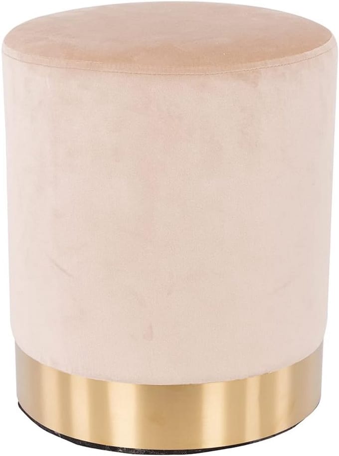 Moderne Fluweel Poef met Metalen Basis en Zachte Zitting - Beige Hocker