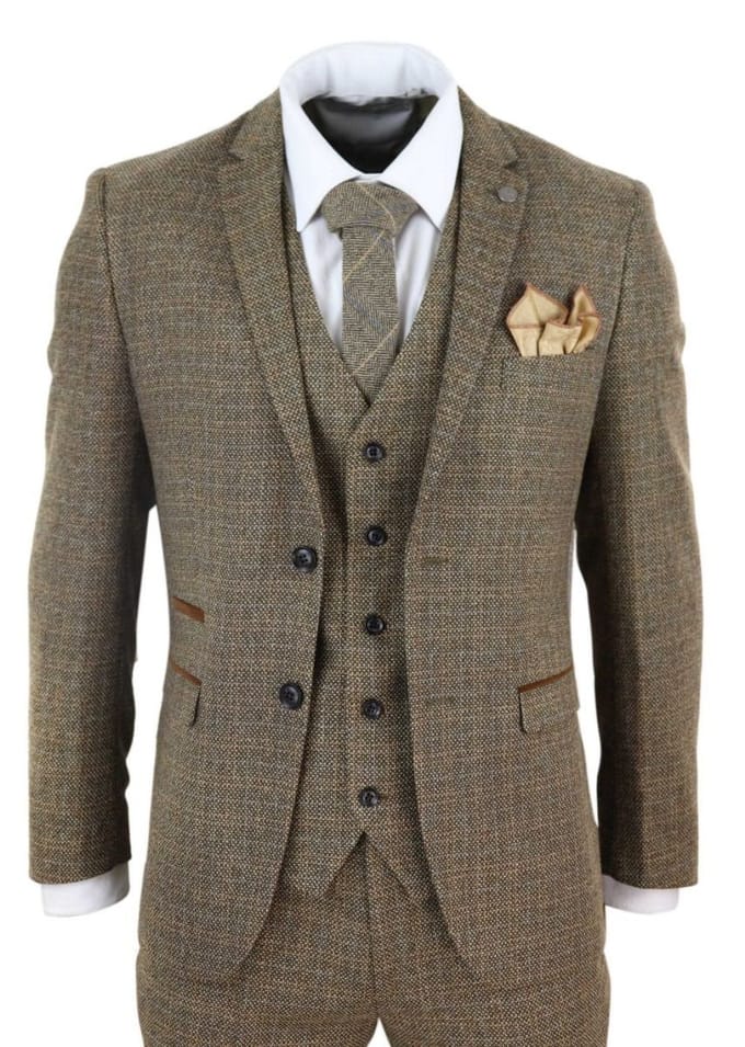 Heren 3-delig Bruin Tweed Ruit Vintage Retro Pak