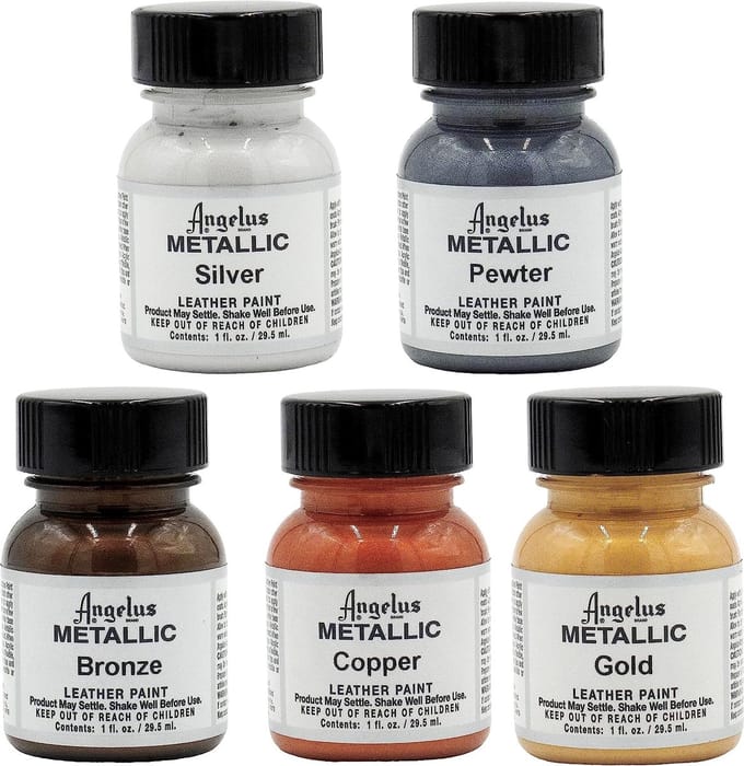Angelus Metallic Leather Paint Set, 5 Colors, 1oz Jars
