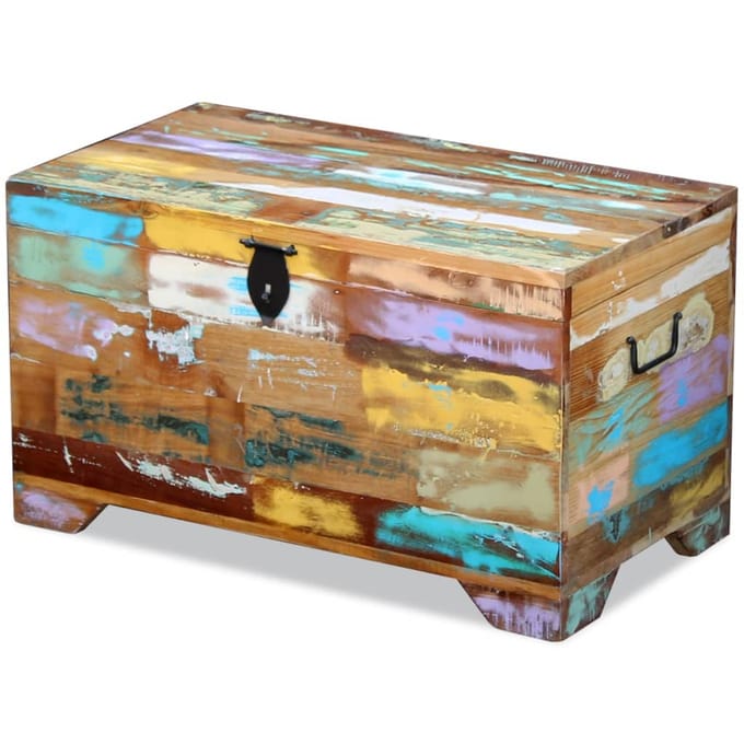 Coffre de rangement style vintage en bois massif recyclé