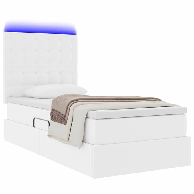 vidaXL - Opbergbed - met - LED - met - opslag - Zuiver - Wit - 90 - x - 200 - cm - Kunstleer