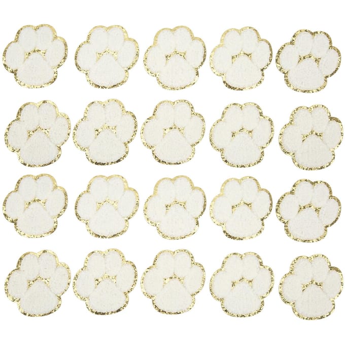 20 Pièces Patchs Thermocollants Pattes de Chat Mode Pattes de Chat Blanches à Coudre Patchs Brodés pour Sacs à Dos beige