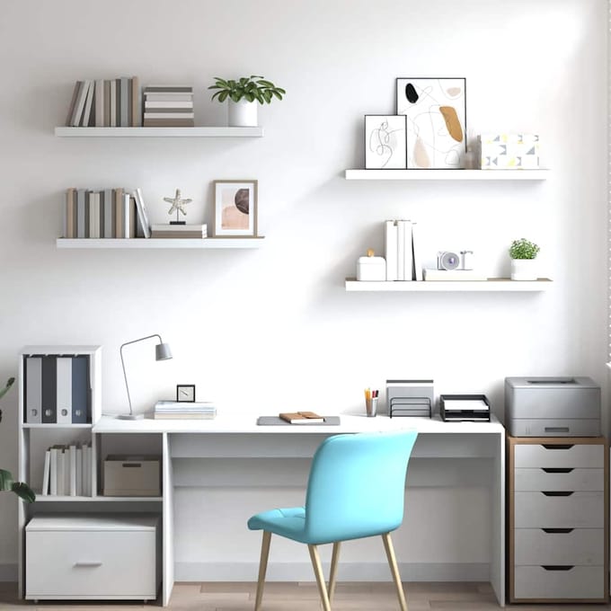 vidaXL - Wandschappen - zwevend - 4 - st - 90x23,5x3,8 - cm - MDF - eikenkleurig - wit