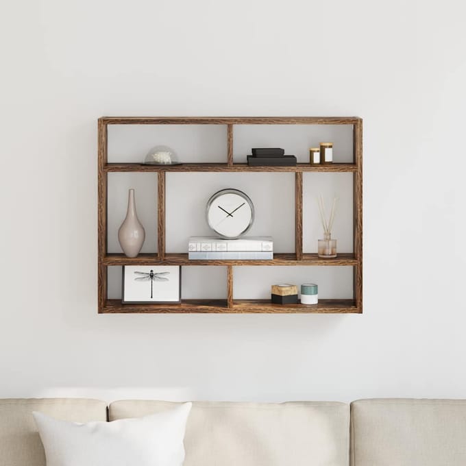 vidaXL - Wandschap - 75x16x55 - cm - bewerkt - hout - gerookt - eikenkleurig