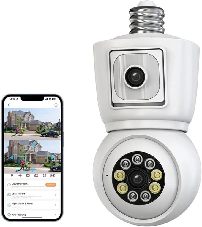 WiFi Camera Dubbele Lens - Beveiligingscamera Buiten - Woning Beveiligen - Automatische Tracking - 2MP - Wit