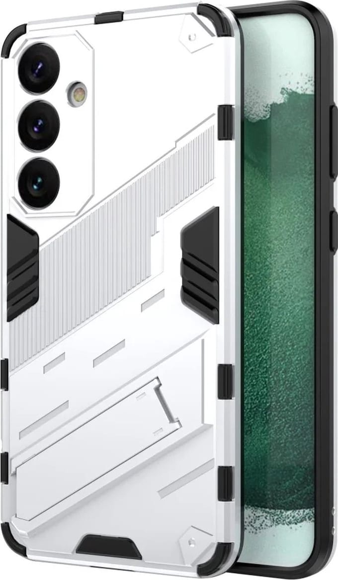 Geschikt voor Samsung Galaxy S24 Plus Shockproof Kickstand Back Cover Hoesje - Wit
