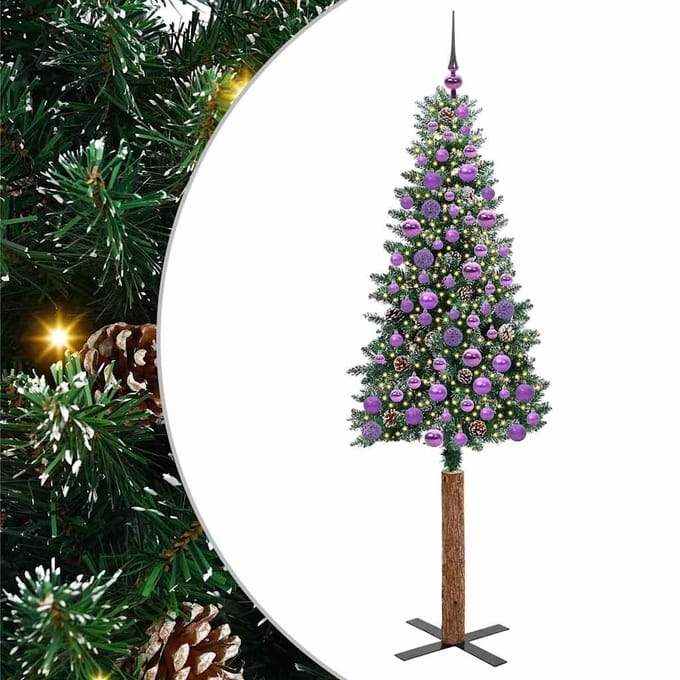 vidaXL - Slanke - Kerstboom - Groen - 180 - cm - PVC - en - massief - dennenhout