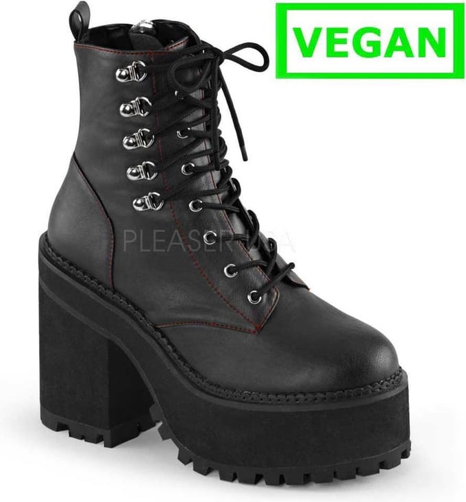 Assault-100 platform ankle boot with chunky heel and zipper matt black - (EU 37 = US 7) - Demonia