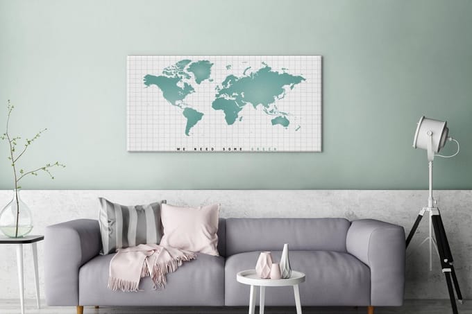 Wereldkaart Groen - Mintgroen - Modern - canvas | Wereldkaart Canvas Schilderij 100x50 cm
