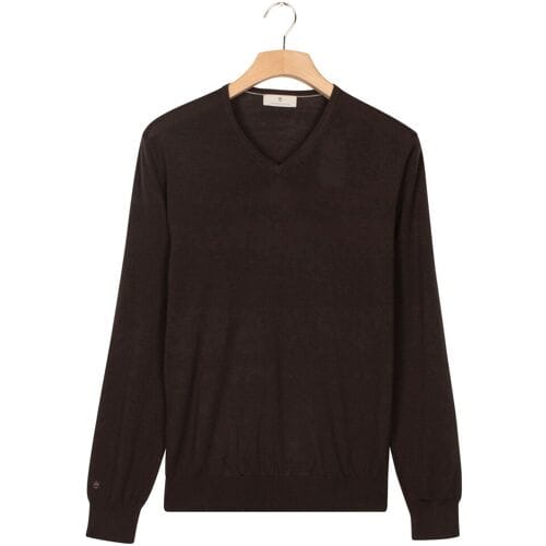 Thomas Maine Trui V-Neck Single Knit Subtle Mélange Merino Wool Bruin / male