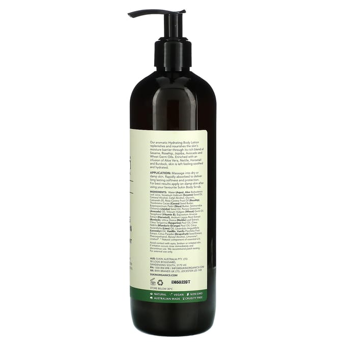 Sukin, Lotion Hydratante pour le Corps, Parfum Original, 500 ml (16,9 onces liquides) black