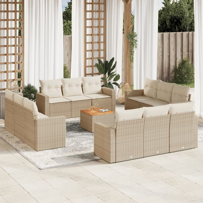 vidaXL - 13-delige - Loungeset - met - kussens - poly - rattan - beige