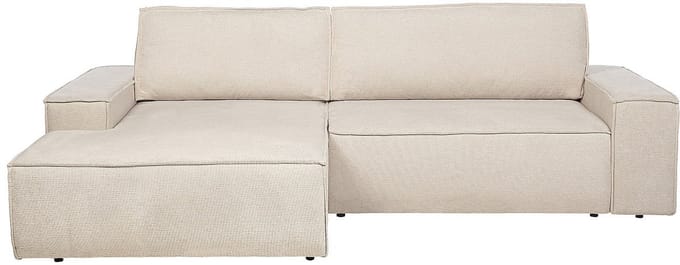 Vente-unique Hoekslaapbank met linkerhoek van beige getextureerde stof AMELIA