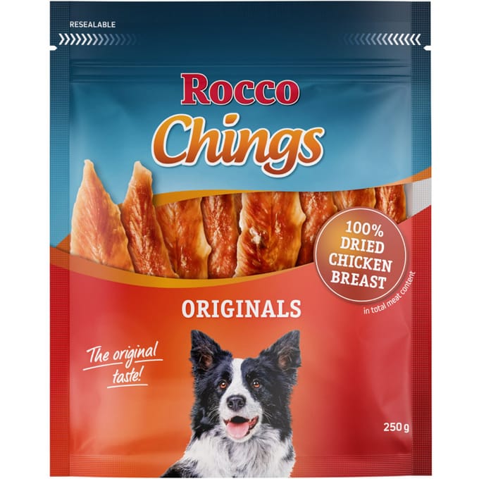 12x250g Chings Gedroogde Kipfilet Mega- Rocco Hondensnacks