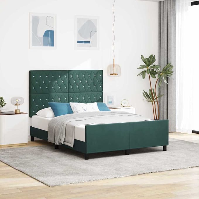 vidaXL - Boxspring - bed - met - hoofdeinde - Donkergroen - 140 - x - 200 - cm - Fluweel