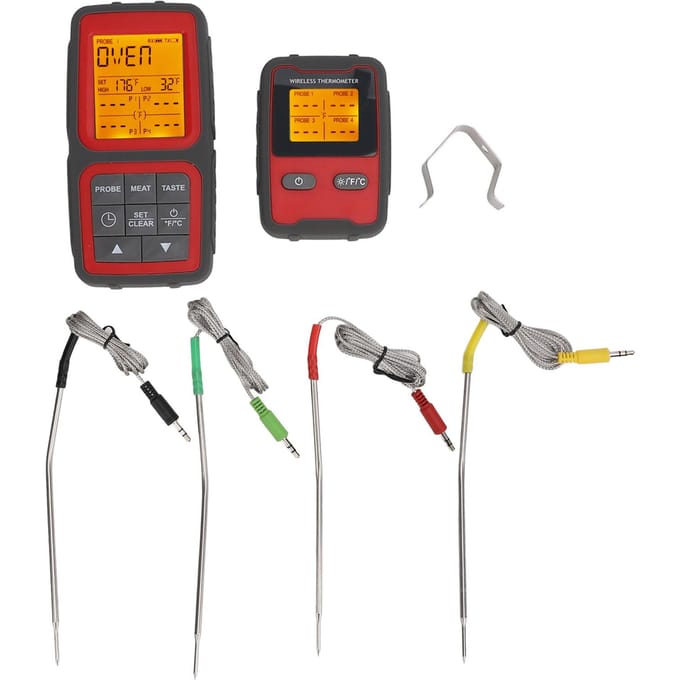 500ft Draadloze Vleestemperatuurmeter Hoge Nauwkeurigheid LCD Backlit Temperatuurdetector met 4 Sondes gray
