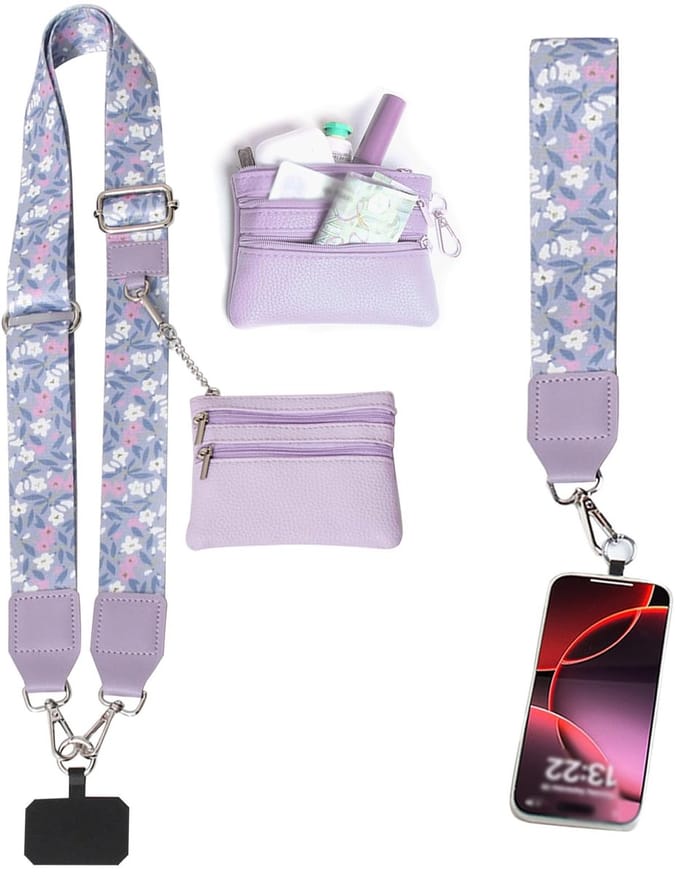 Verstelbare Mobiele Telefoon Lanyard met Portemonnee - Paars - Geschikt voor de meeste Smartphone Covers