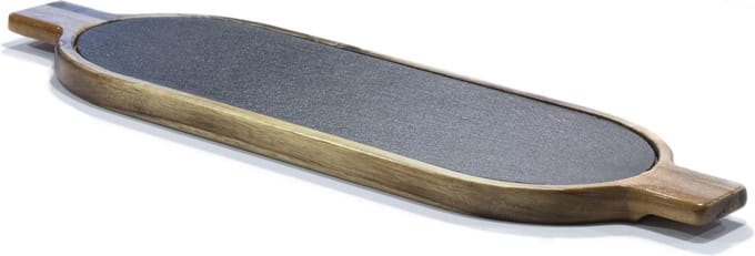APS-Germany® Borrelplank met Natuurstenen Inlegplateau - 2-Delig - Serveerplank - Hapjesplank - Kaasplank - 40 x 15 cm