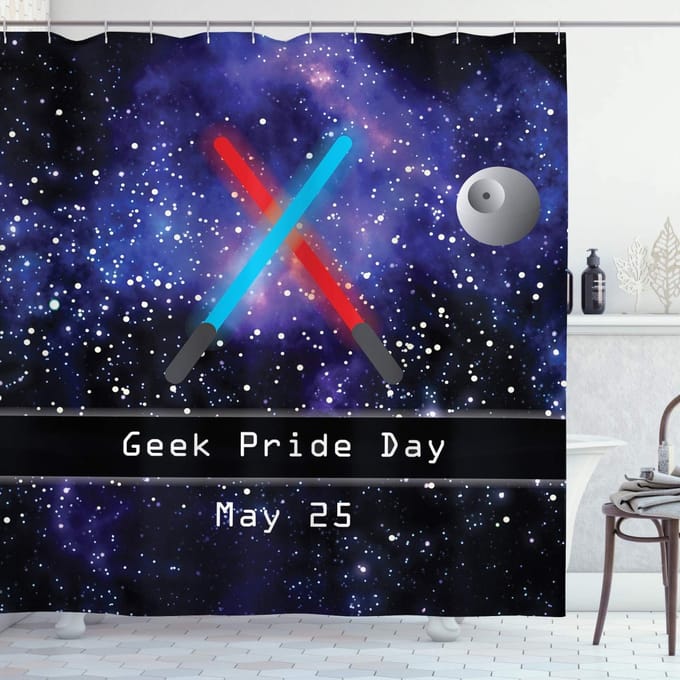 ABAKUHAUS Galaxis – Douchegordijn 175x200 cm – Blauw/zwart/rood