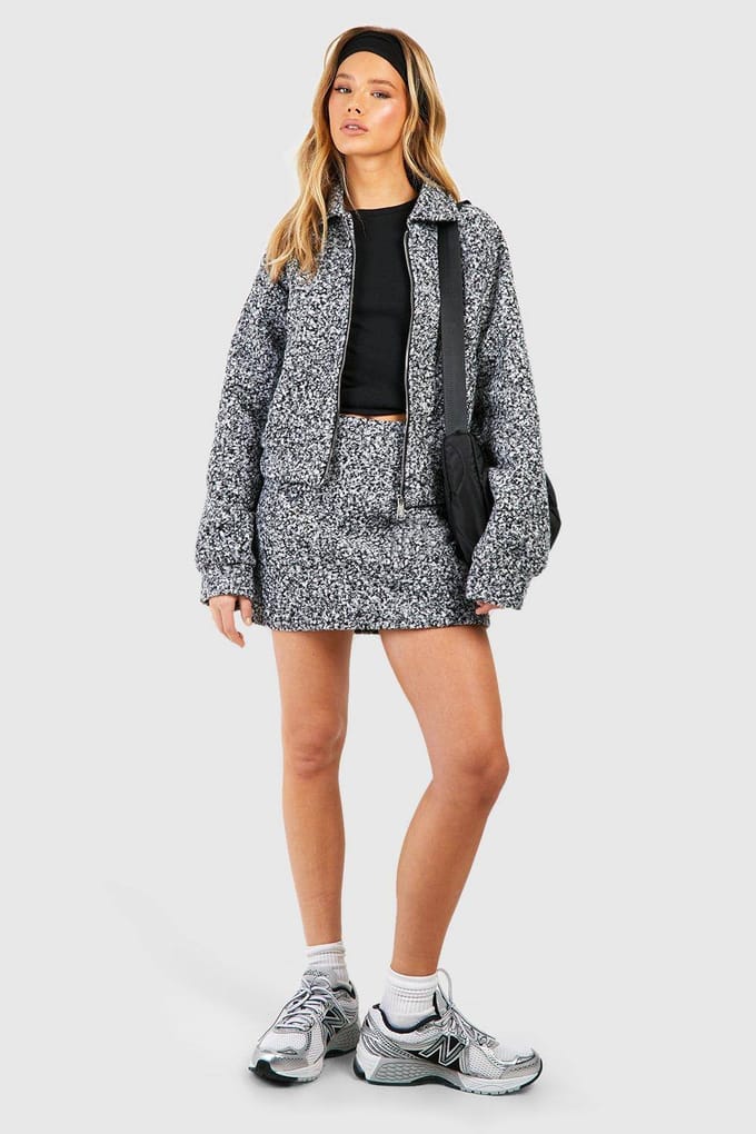 boohoo Dames Boucle Pelmet Mini Rok | Houtskool | Maat: 34