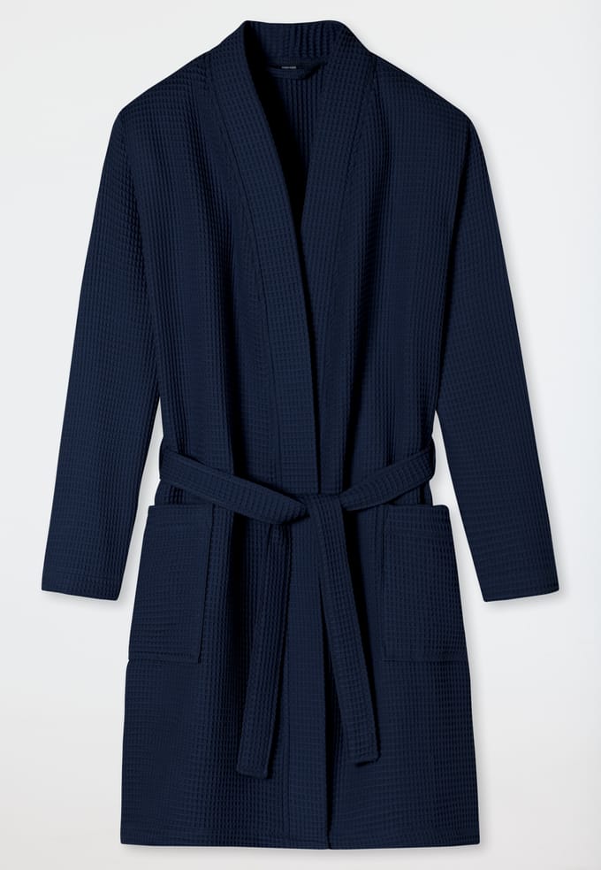 SCHIESSER Essentials badjas - dames badjas wafelpique donkerblauw