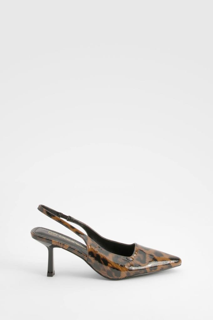 boohoo Dames Leopard Low Stiletto Slingback Courtschoen | Luipaardprint | Maat: 40