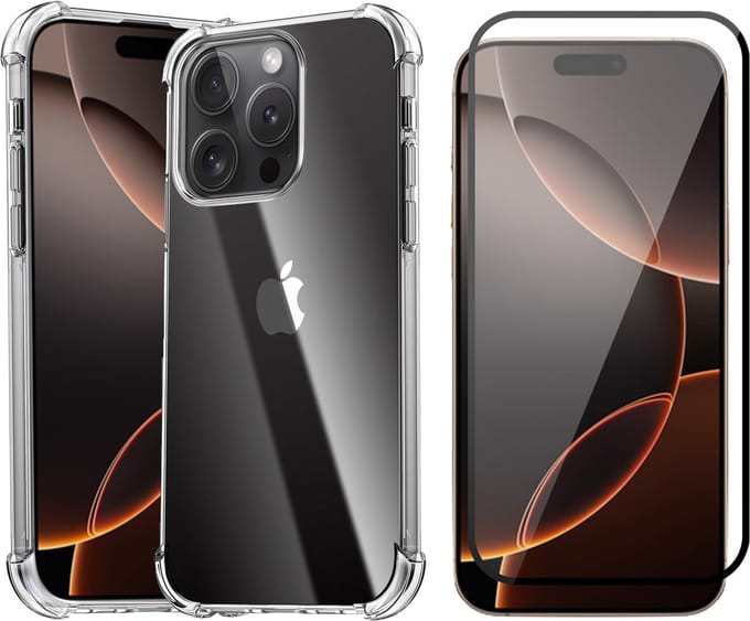 Hoesje geschikt voor iPhone 16 Pro Max - Screenprotector Volledig Dekkend Glas - Shockproof Transparant met Extra Hoekbescherming